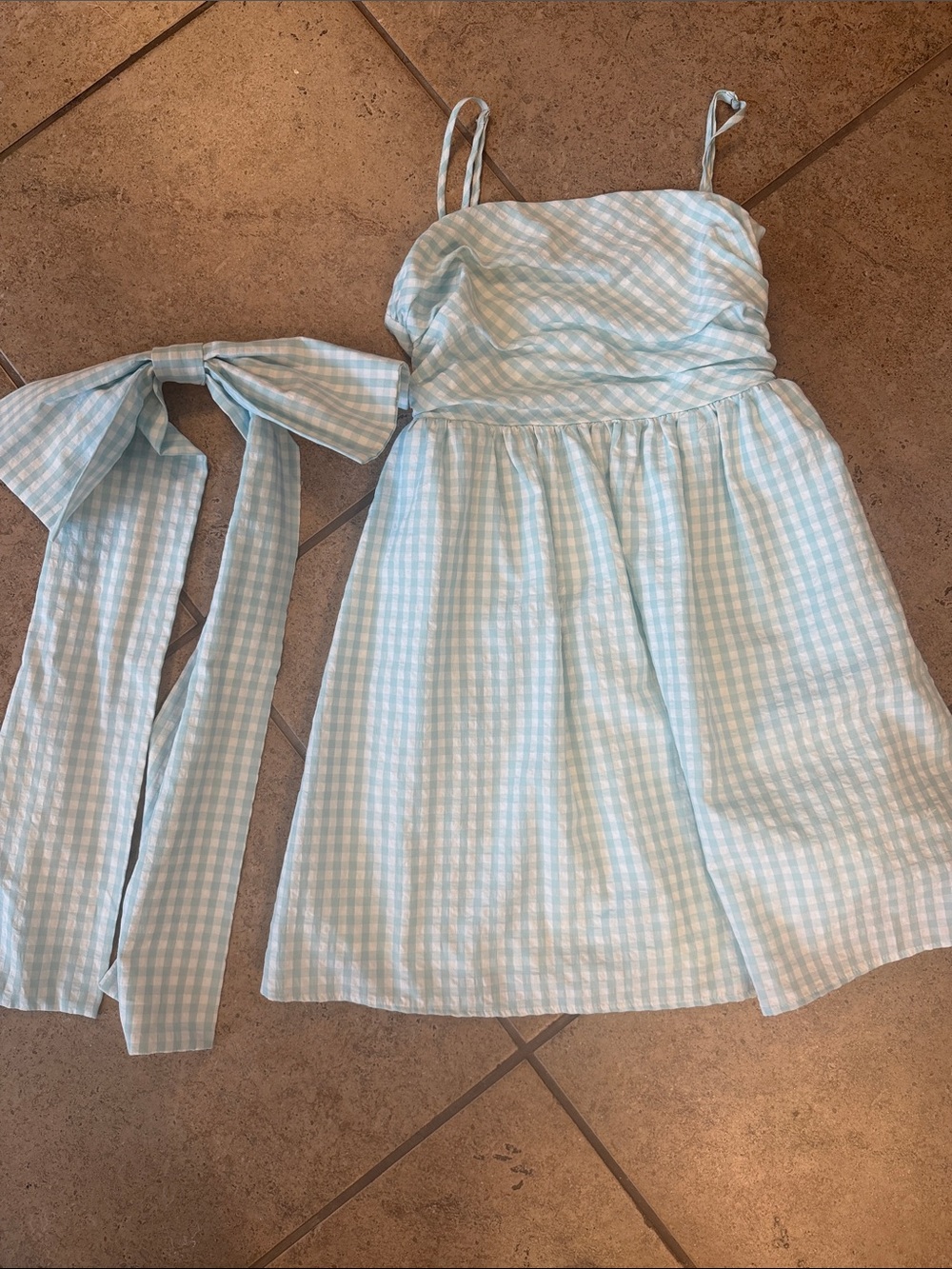 Light Green Gingham Tie-Back Sundress